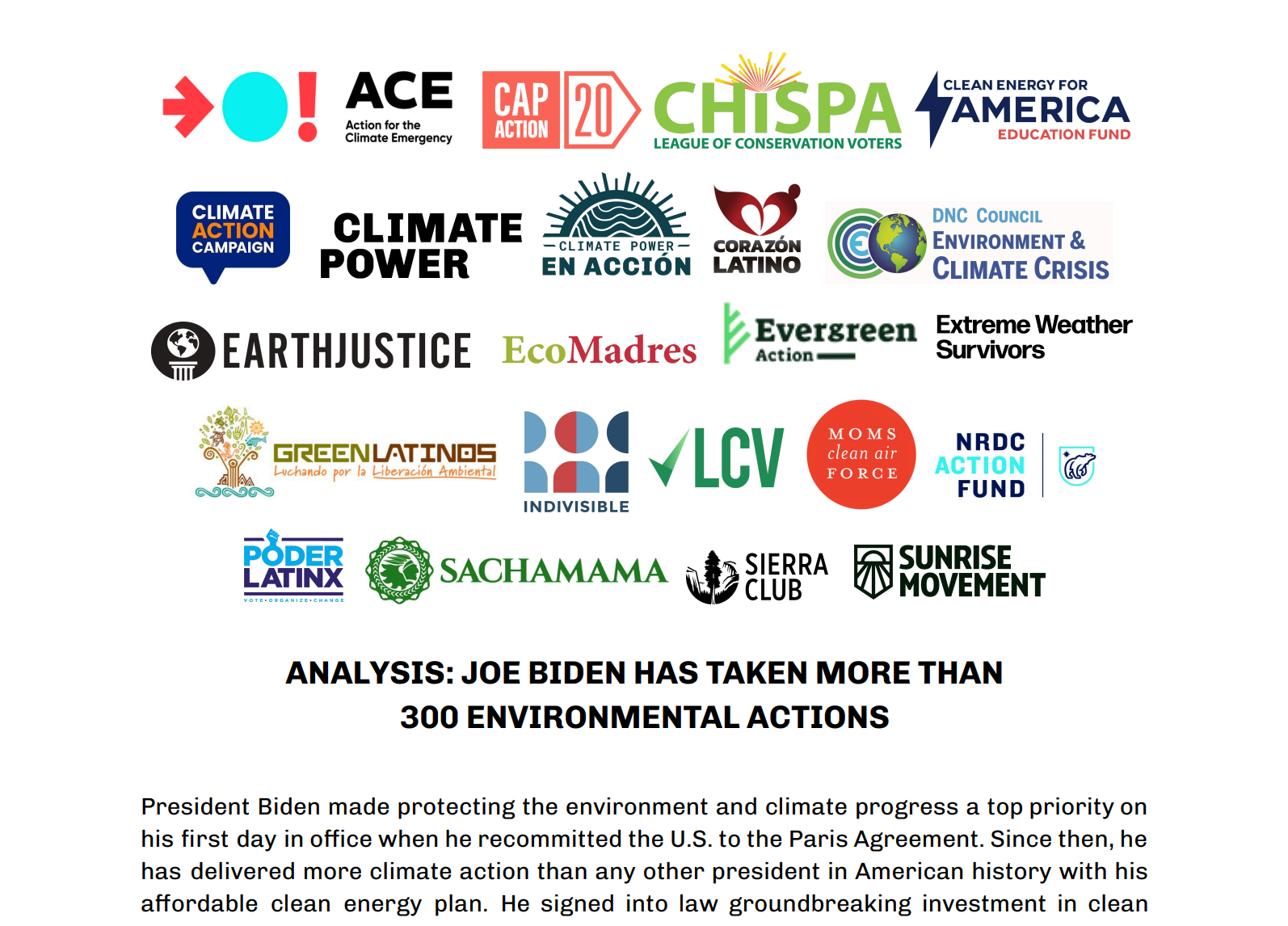 Climate Coalition Gives Glowing Review of President Biden's ...