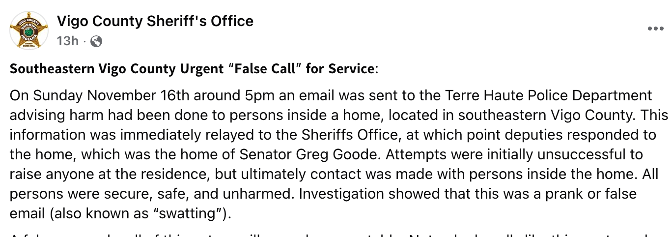 Indiana Senator Targeted in Swatting Incident After Trump Criticism ...