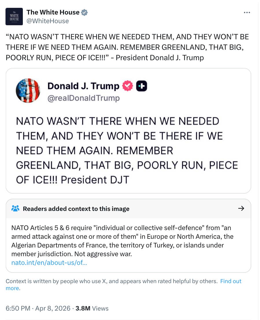 Trump White House Hit With Community Note on NATO - MeidasTouch