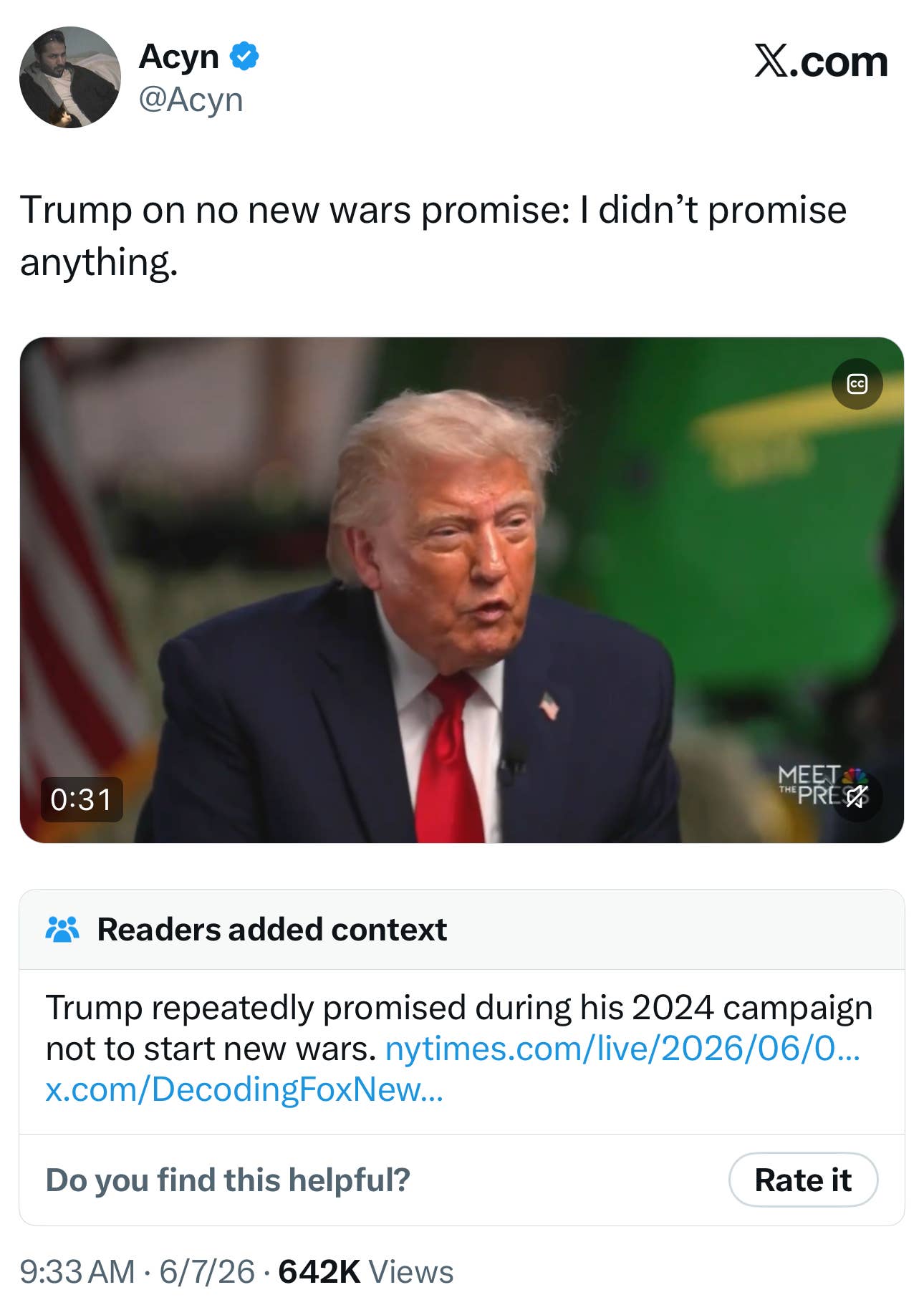 Trump Hit With Community Note After Rejecting No New Wars Promise ...