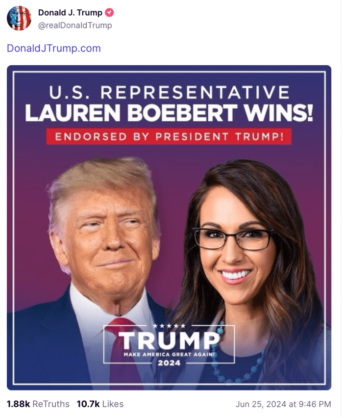 Trump Celebrates Lauren Boebert Beating Off Primary Opponents in New ...