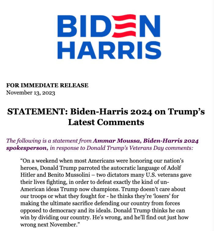 Biden-Harris Campaign Blasts Trump For Parroting Hitler, Mussolini ...