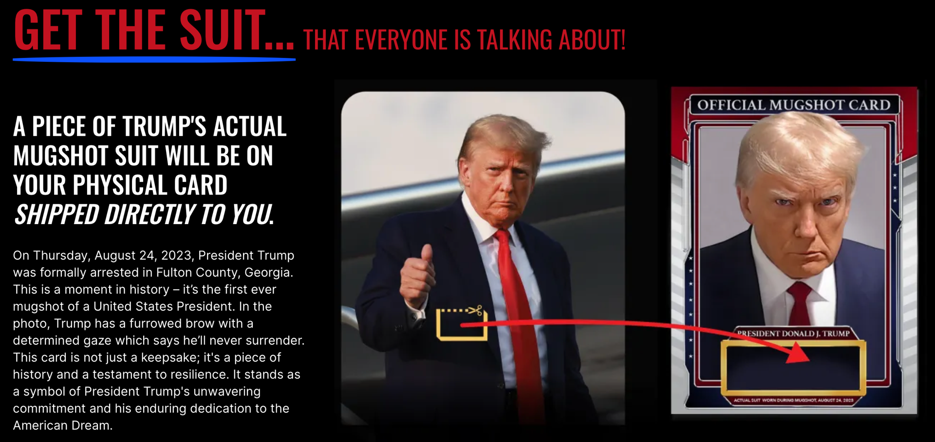 Trump Launches Arrest-Worn Suit and "Mugshot Edition" Trading Cards ...