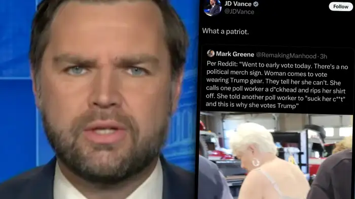 On Social Media, JD Vance Applauds Voter for Calling Poll Worker a ‘D*ckhead’ and Telling Him to ‘Suck Her C*nt’ in Deranged Outburst (meidasnews.com)