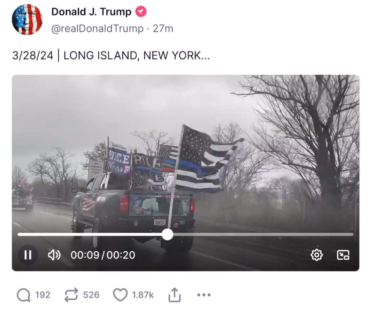 Trump Posts Video of Truck With a Bound Joe Biden Graphic