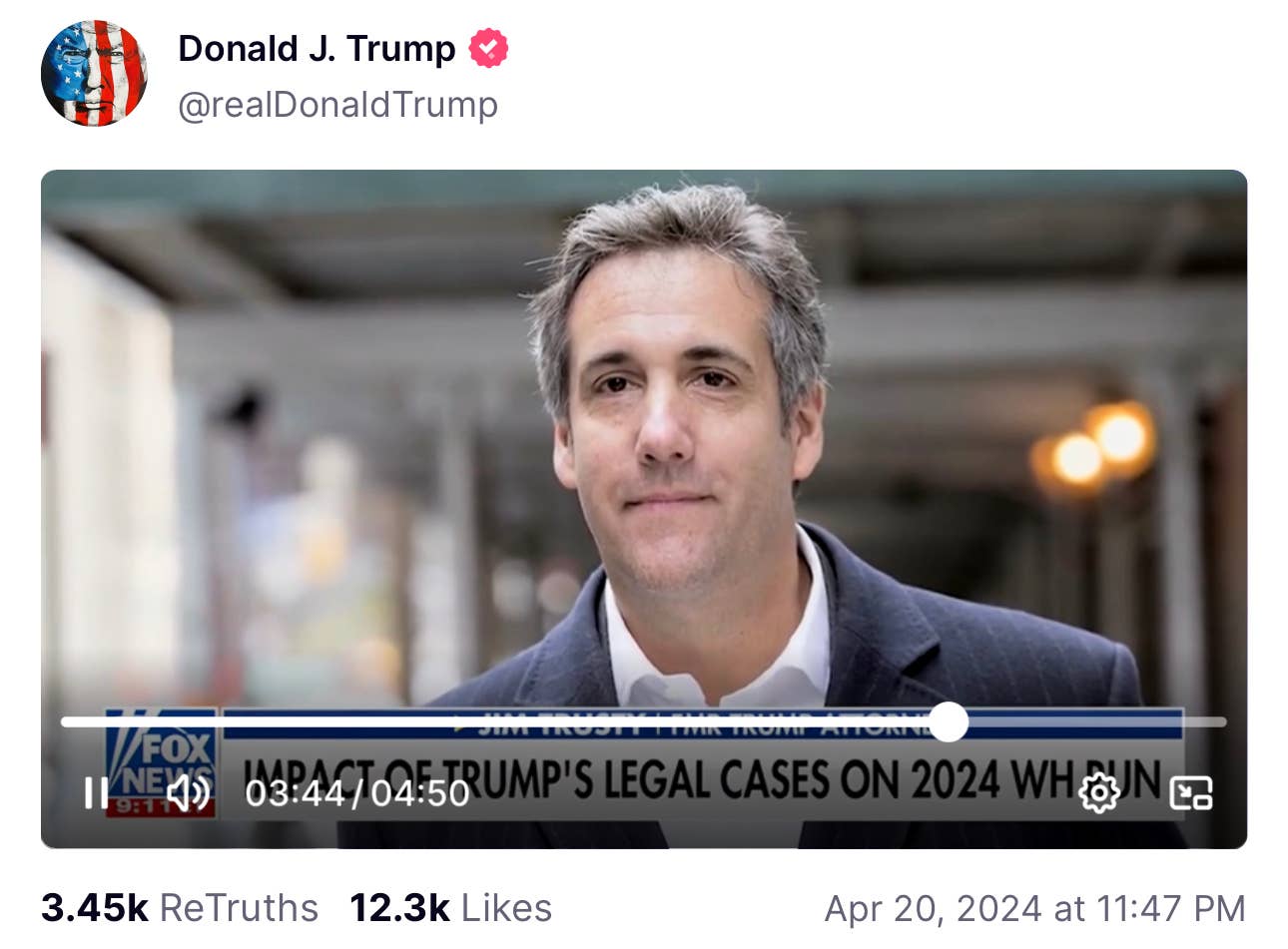 Trump Posted a Fox News Clip Flashing Star Witness Michael Cohen’s ...