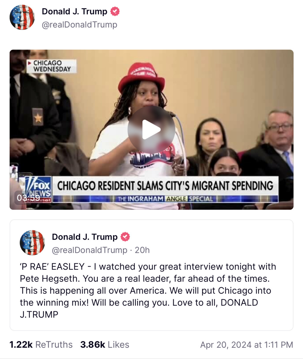 Trump’s Truth Social posts on P Rae Easley