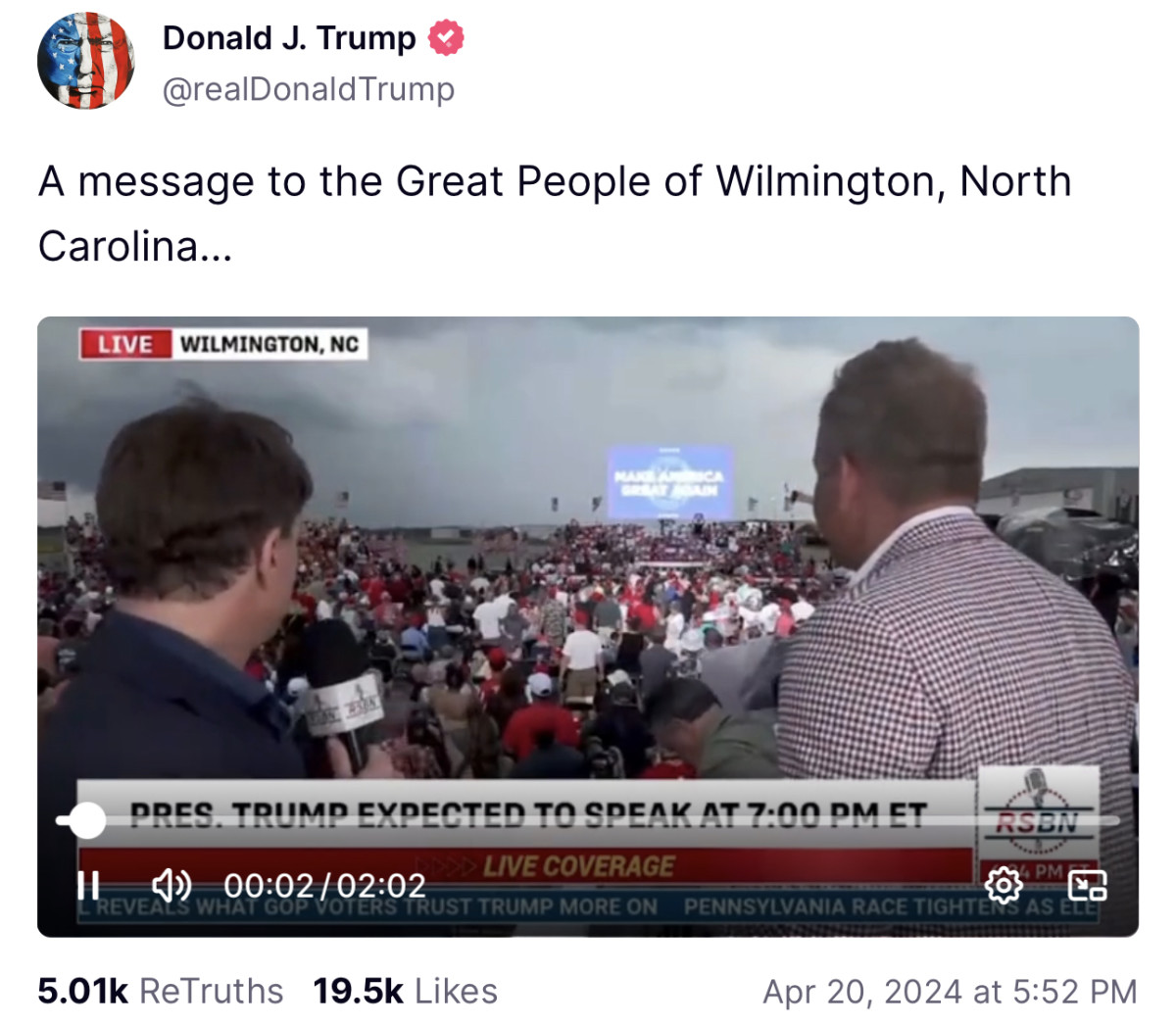 Trump Reschedules Wilmington, NC Rally, 5 Months After Breaking His ...