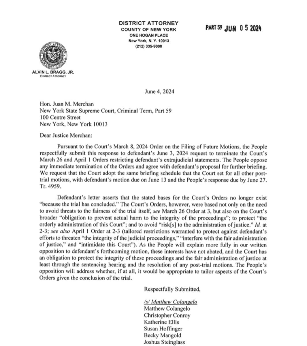 Manhattan DA Files Response To Trump's Request to Lift Gag Order ...