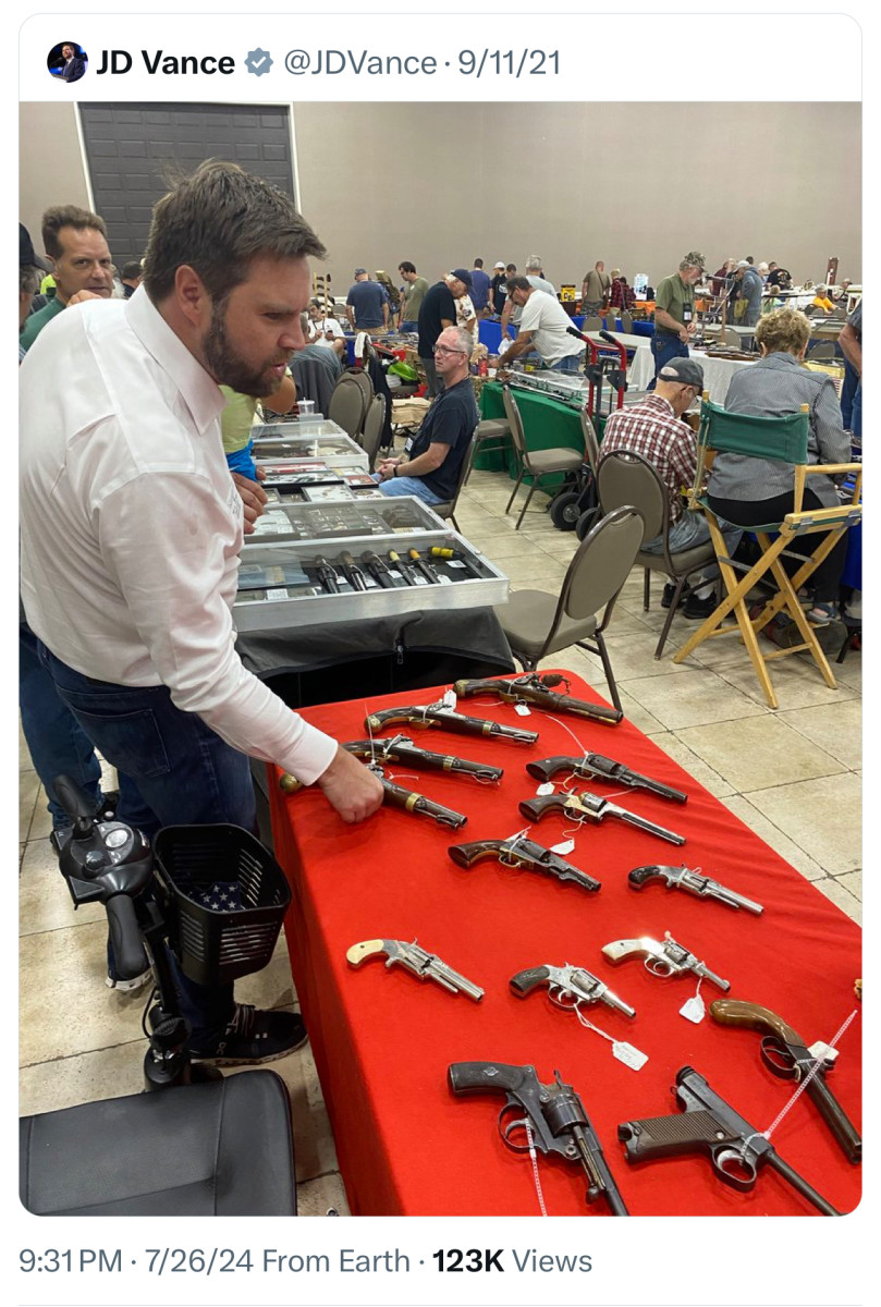 JD Vance Posted Pictures Next to Gun Show Vendors Selling Nazi and ...