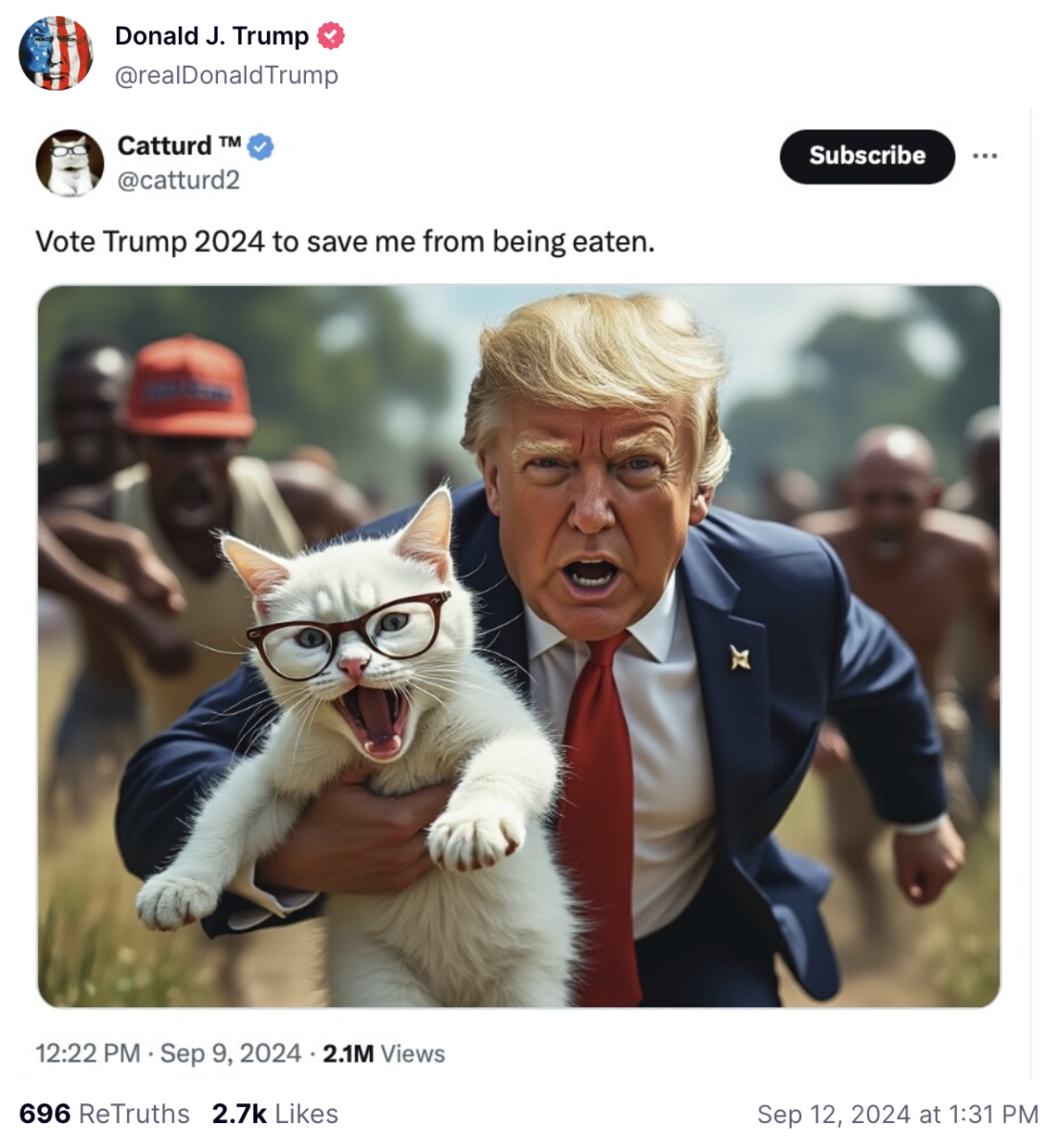 Trump Posts New Round of AI Haitian Cat Eating Hoax Memes - MeidasTouch ...