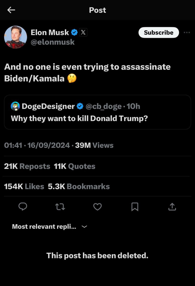 Elon Musk deletes post questioning the Trump assass!nation attempt