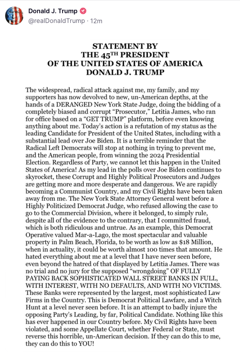 Trump Reacts to NY Liability Ruling, Repeats Call for Federal Judges to ...