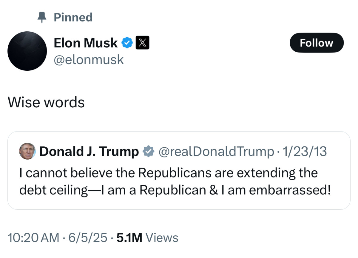 Elon Musk Uses Trump’s Old Tweets to Torch His ‘Big Beautiful Bill