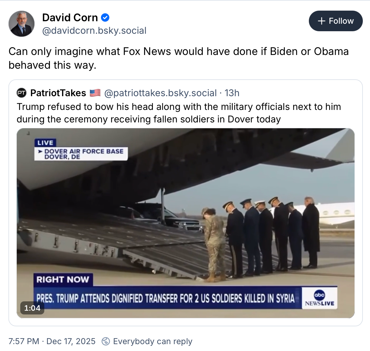 Trump Refused to Bow Head During Fallen Soldier Transfer - MeidasTouch News