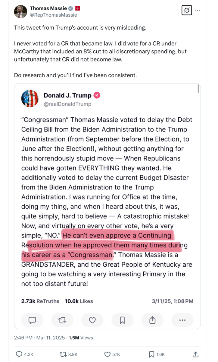 Trump Escalates Feud with Rep. Thomas Massie In Late Night Rant ...